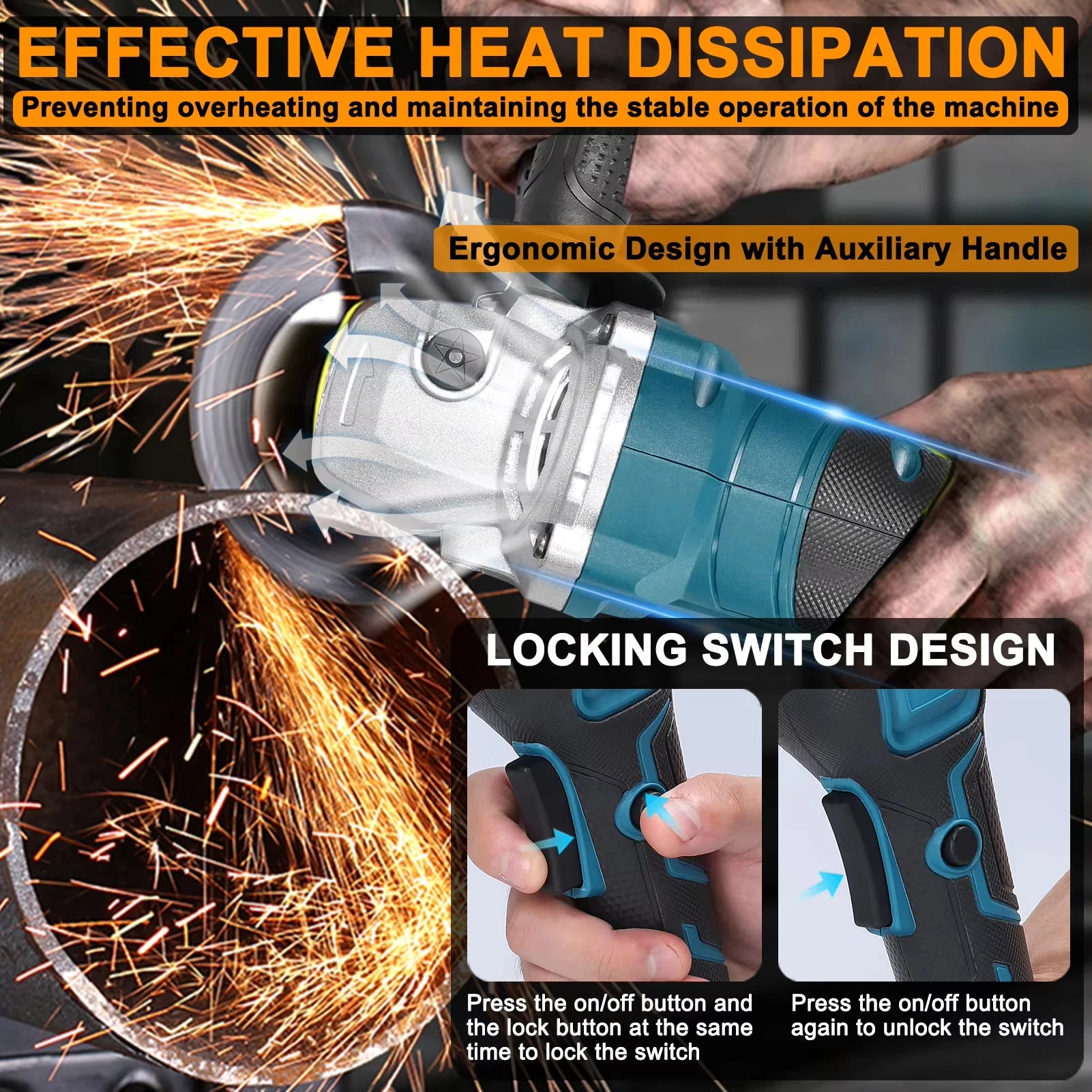 Meuleuse d’angle sans fil 125 mm – Sans fil, rechargeable