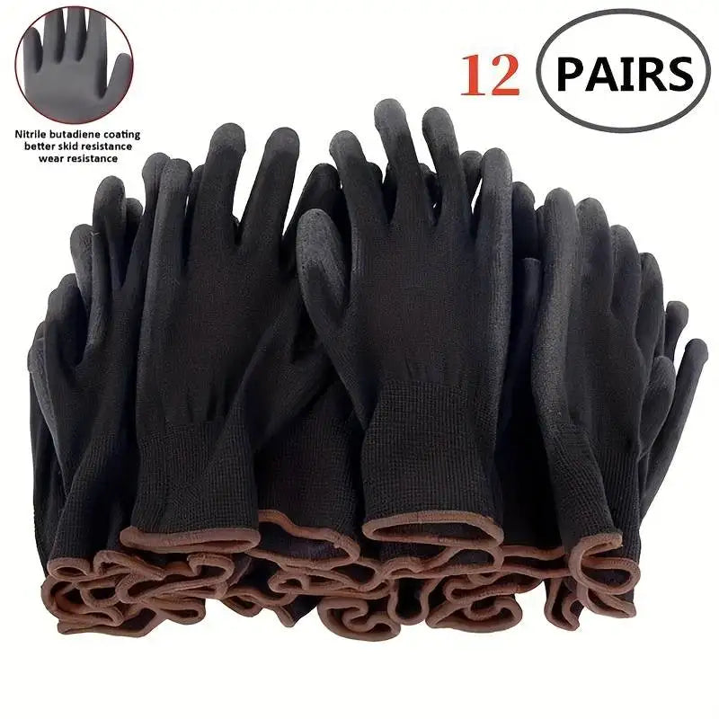 Lot de 12 paires de gants de travail – Antidérapants, résistants à l’usure, antistatiques