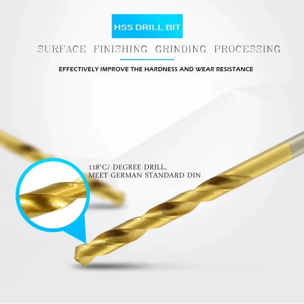Lot de 50 forets hélicoïdaux – Acier HSS, revêtement titane, tige droite
