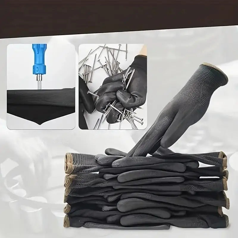 Lot de 12 paires de gants de travail – Antidérapants, résistants à l’usure, antistatiques