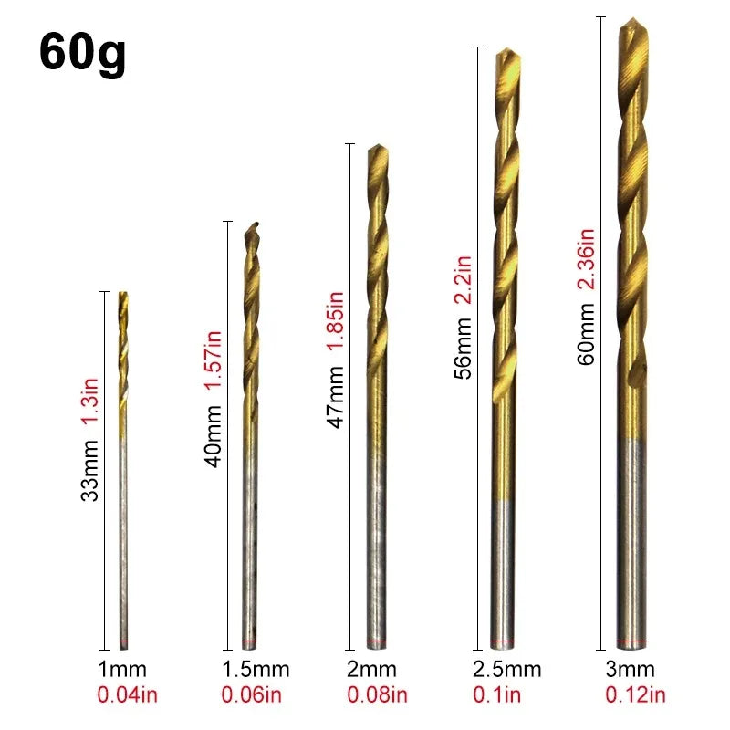 Lot de 50 forets hélicoïdaux – Acier HSS, revêtement titane, tige droite